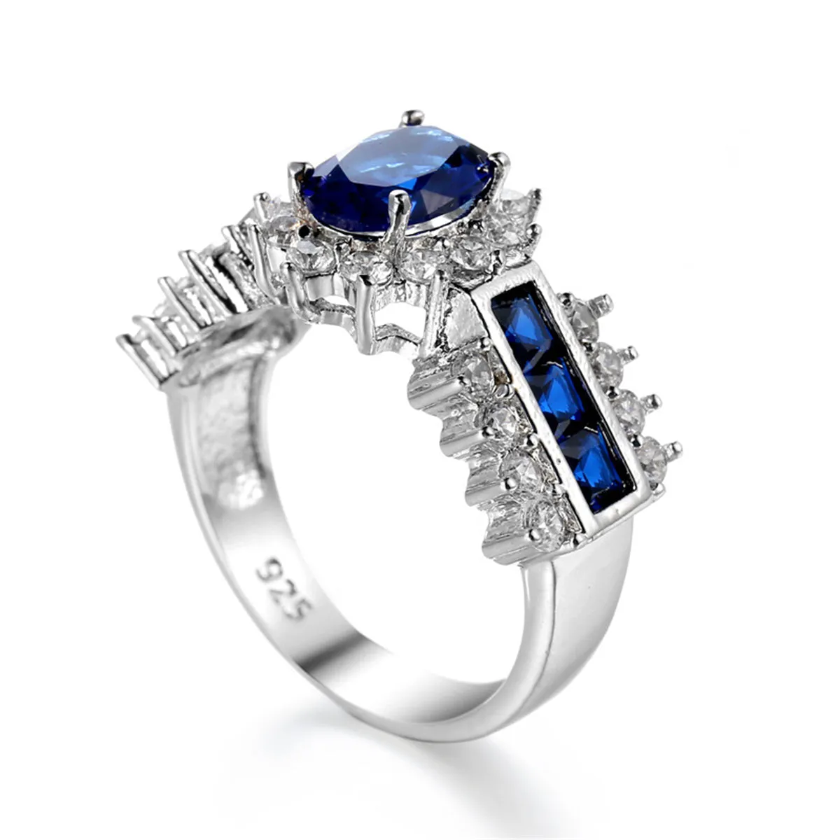 Navy Crystal & Cubic Zirconia Oval Halo Ring