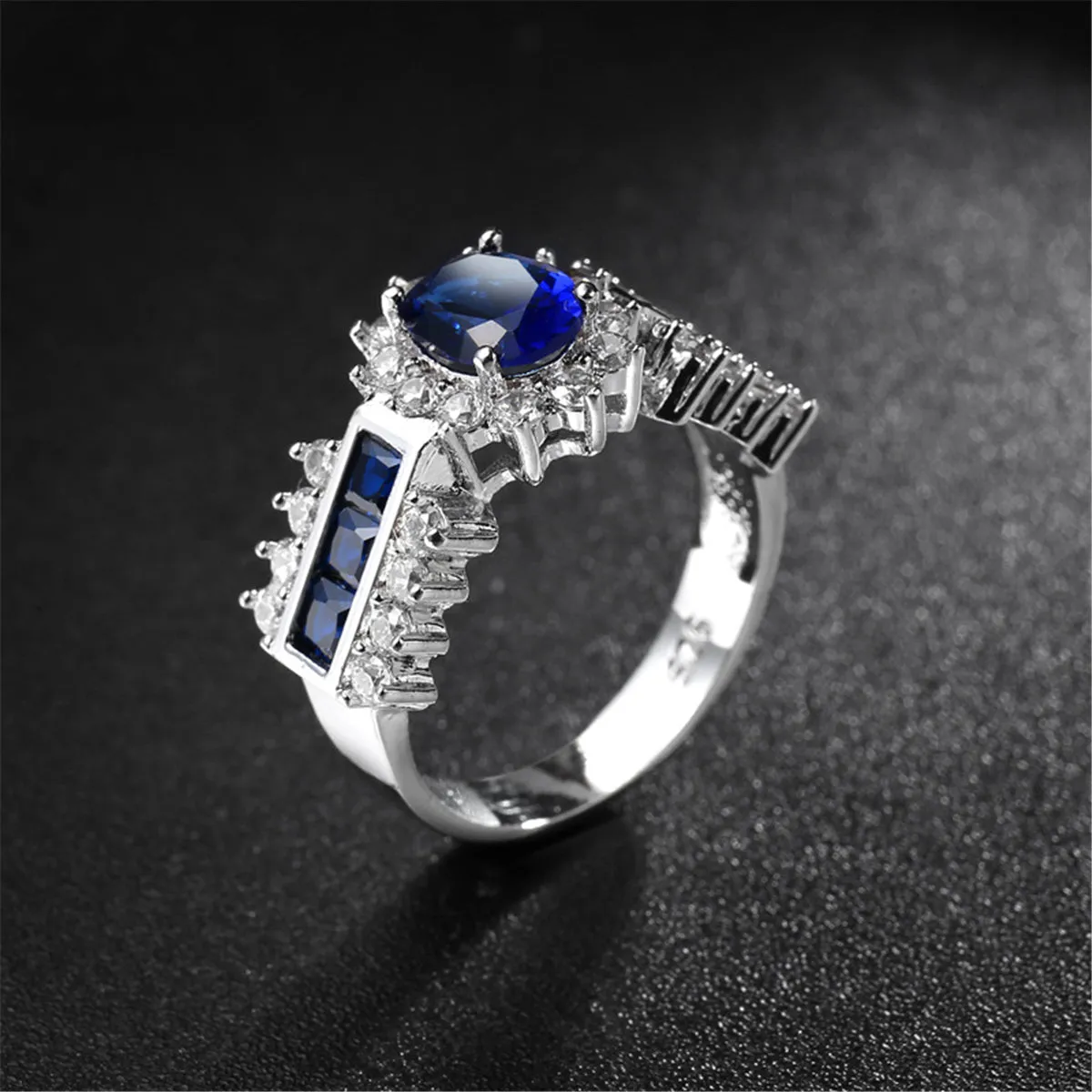 Navy Crystal & Cubic Zirconia Oval Halo Ring