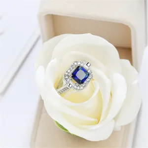 Navy Princess Crystal & Cubic Zirconia Square Halo Ring