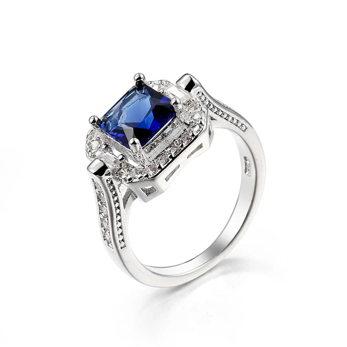 Navy Princess Crystal & Cubic Zirconia Square Halo Ring