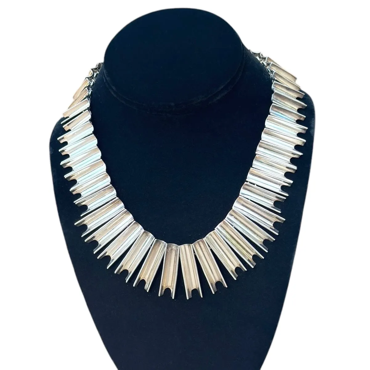 NECKLACE 925 Sterling Silver Collar Style with Graduated Rectangular Links