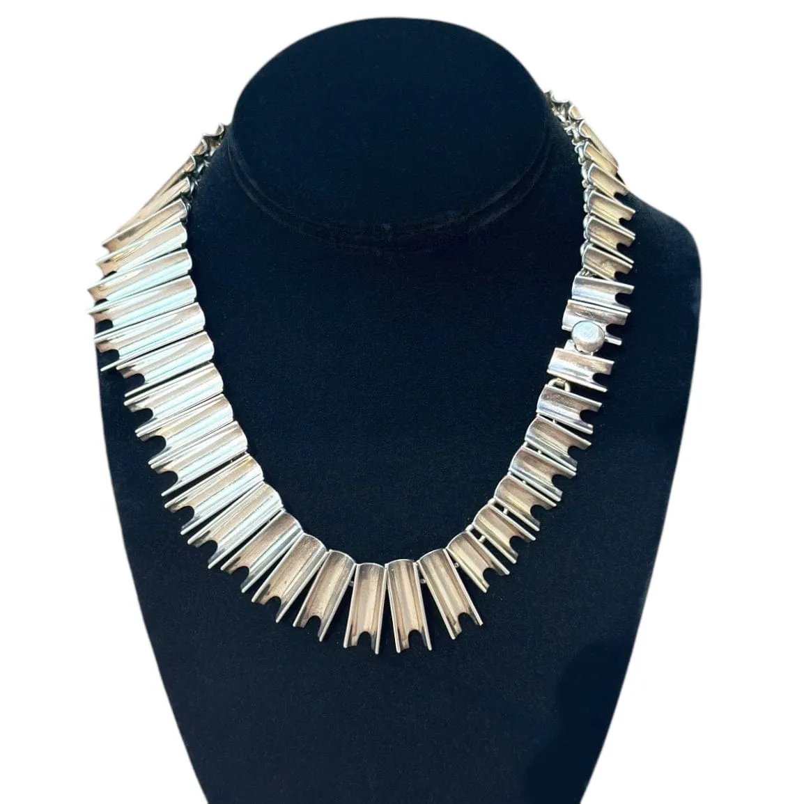 NECKLACE 925 Sterling Silver Collar Style with Graduated Rectangular Links