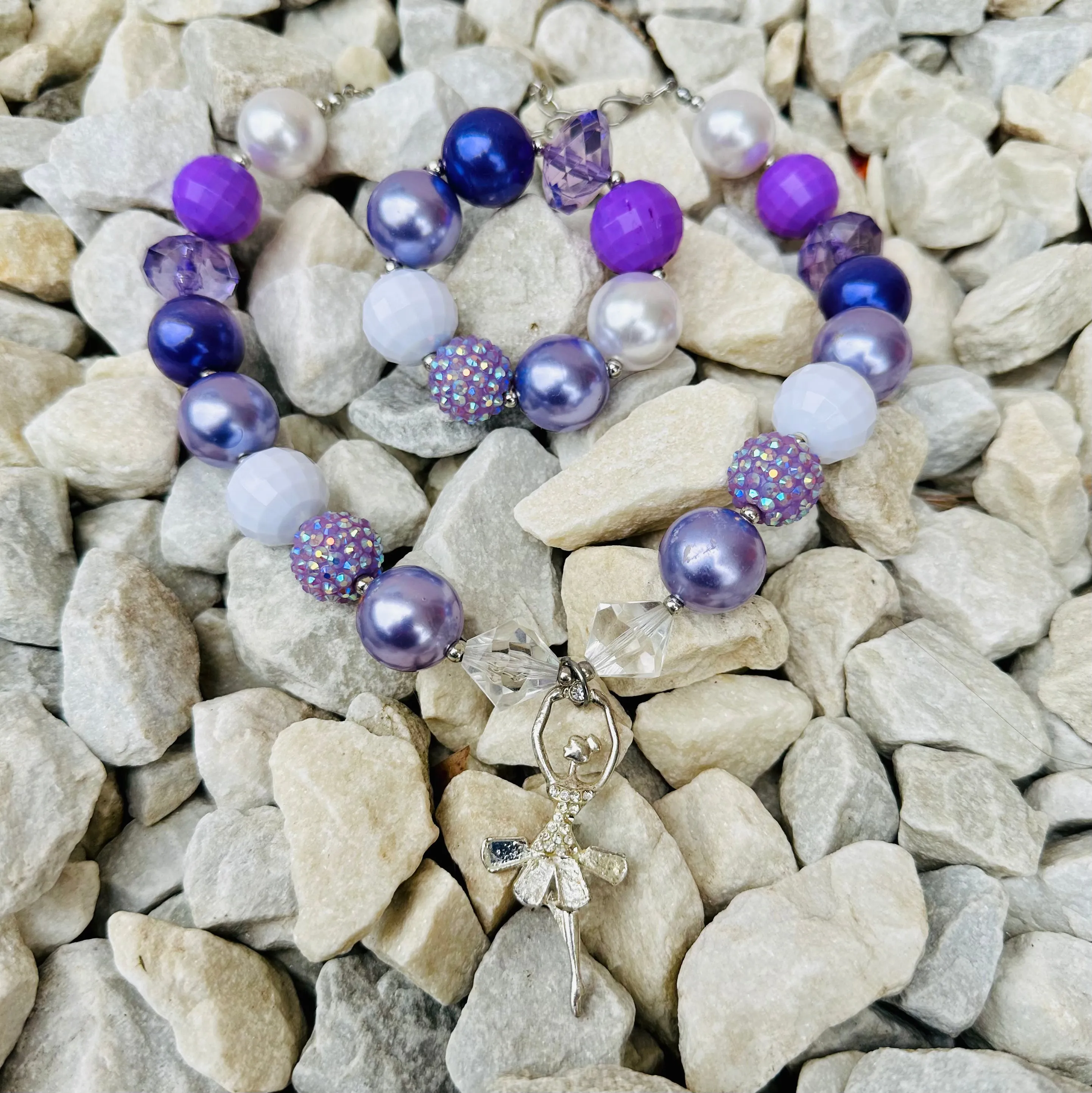 Necklace Bracelet Set Purple Ballet Dancer Girl Jewelry