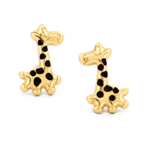 New 14k Yellow Gold Giraffe Stud Earrings with Enamel and Screw-Backs