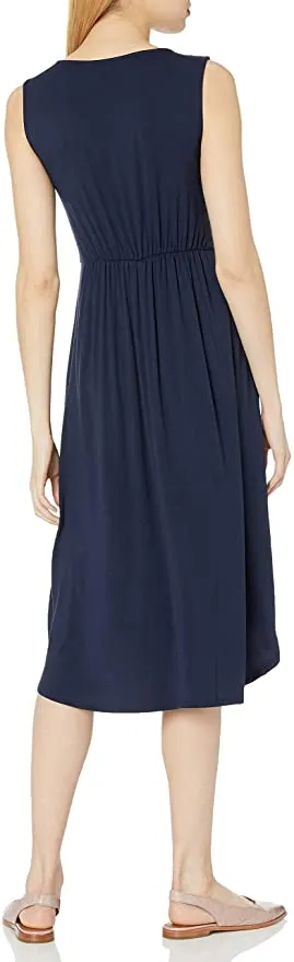 New Daily Ritual Women's Jersey Standard-fit Sleeveless Gathered Dress in Navy, Sz M!