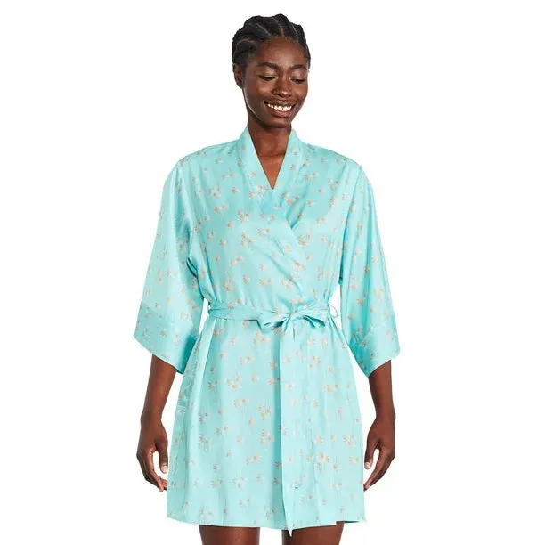 New George Women's Satin Robe, Turquoise, Sz L/XL