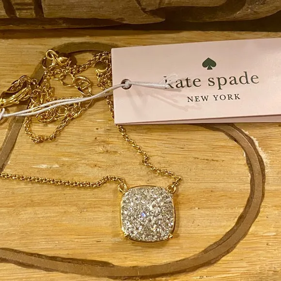 New Nordstrom Women's Stunning square pavé pendant necklace Authentic KATE SPADE NEW YORK, Glistening Pave Square Pendant, Designer Stamped