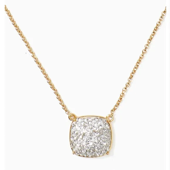 New Nordstrom Women's Stunning square pavé pendant necklace Authentic KATE SPADE NEW YORK, Glistening Pave Square Pendant, Designer Stamped