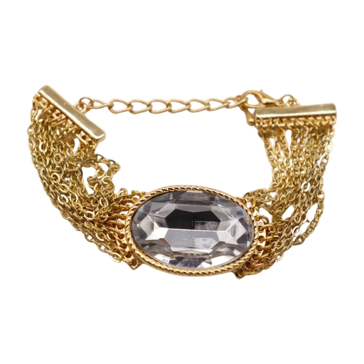 New Women Gold Metal Chain Bracelet Multi Strands Silver Bead Charm