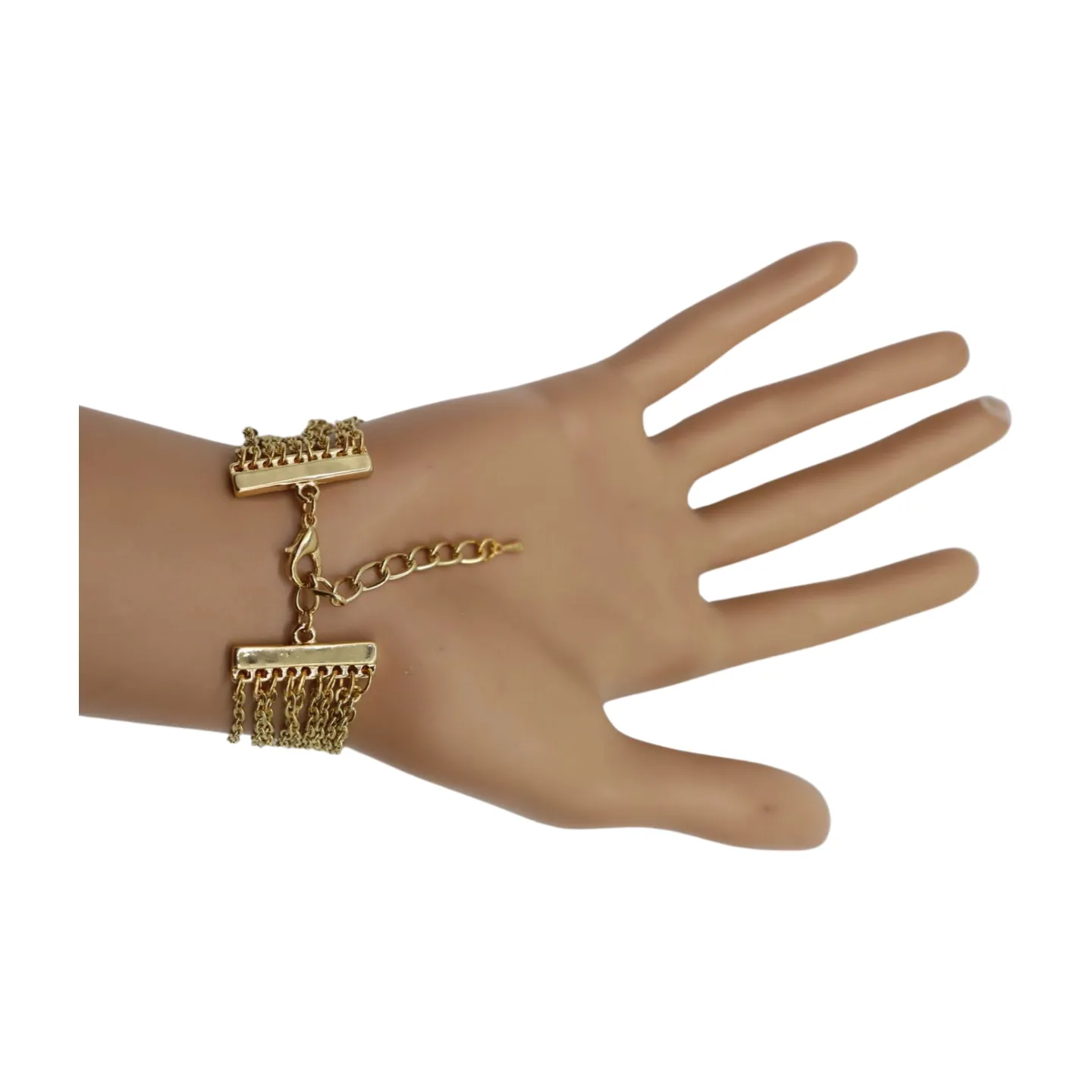 New Women Gold Metal Chain Bracelet Multi Strands Silver Bead Charm