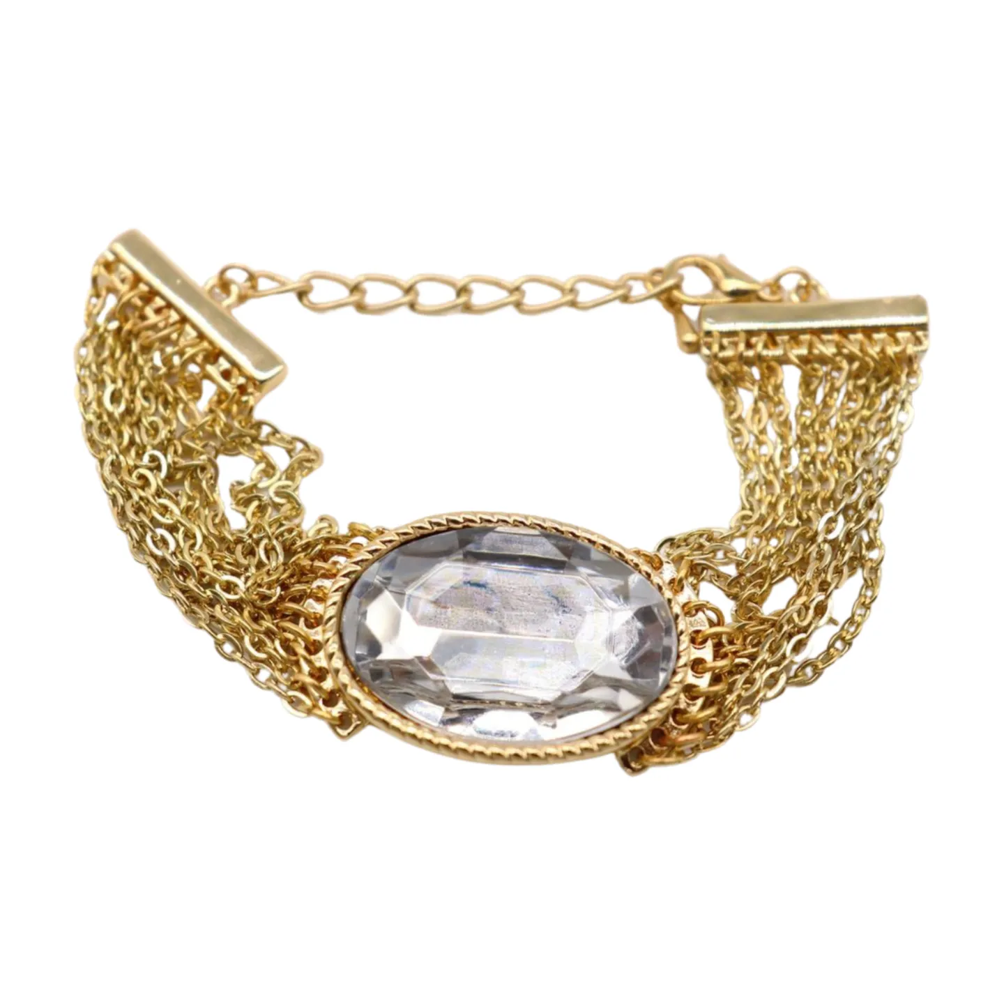 New Women Gold Metal Chain Bracelet Multi Strands Silver Bead Charm
