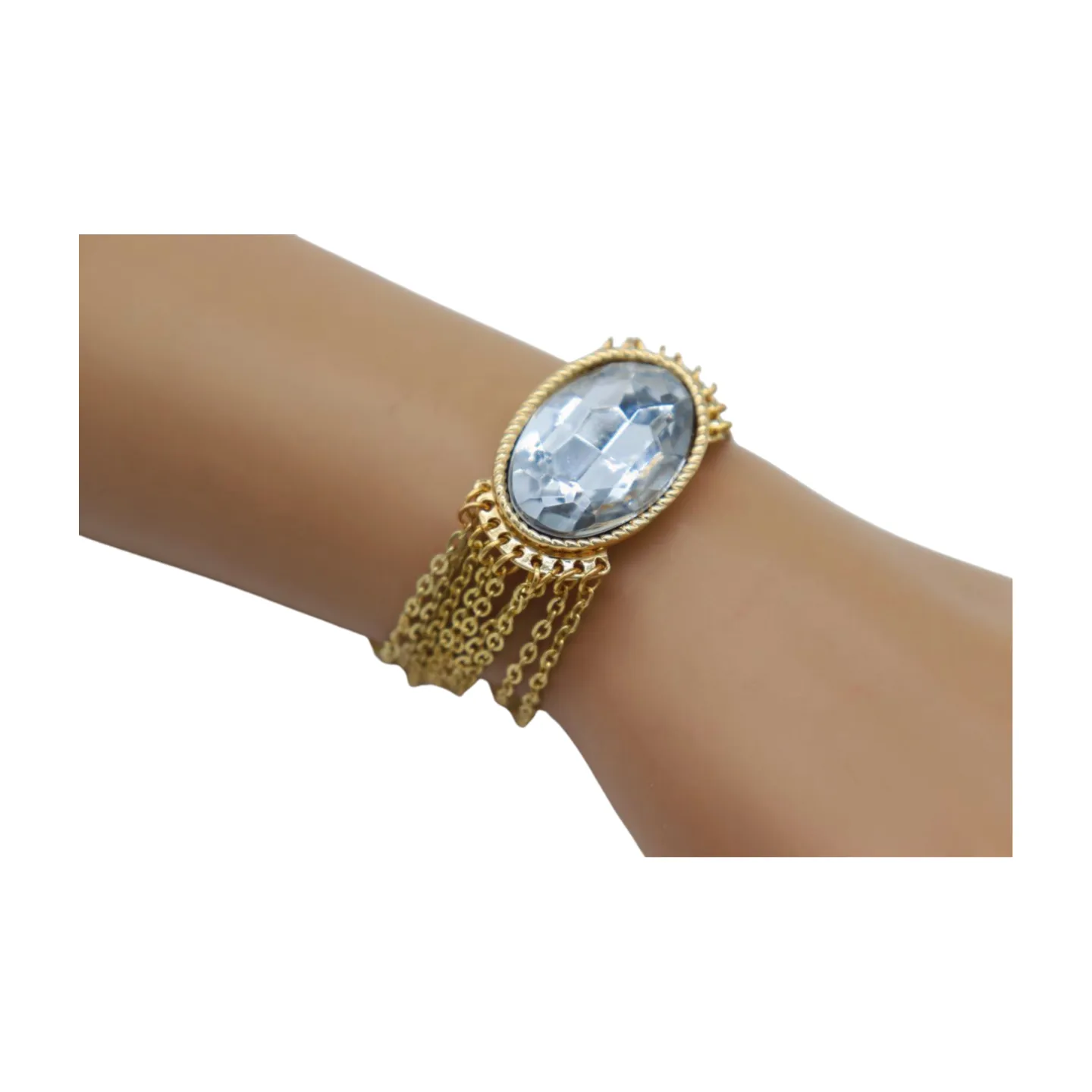 New Women Gold Metal Chain Bracelet Multi Strands Silver Bead Charm