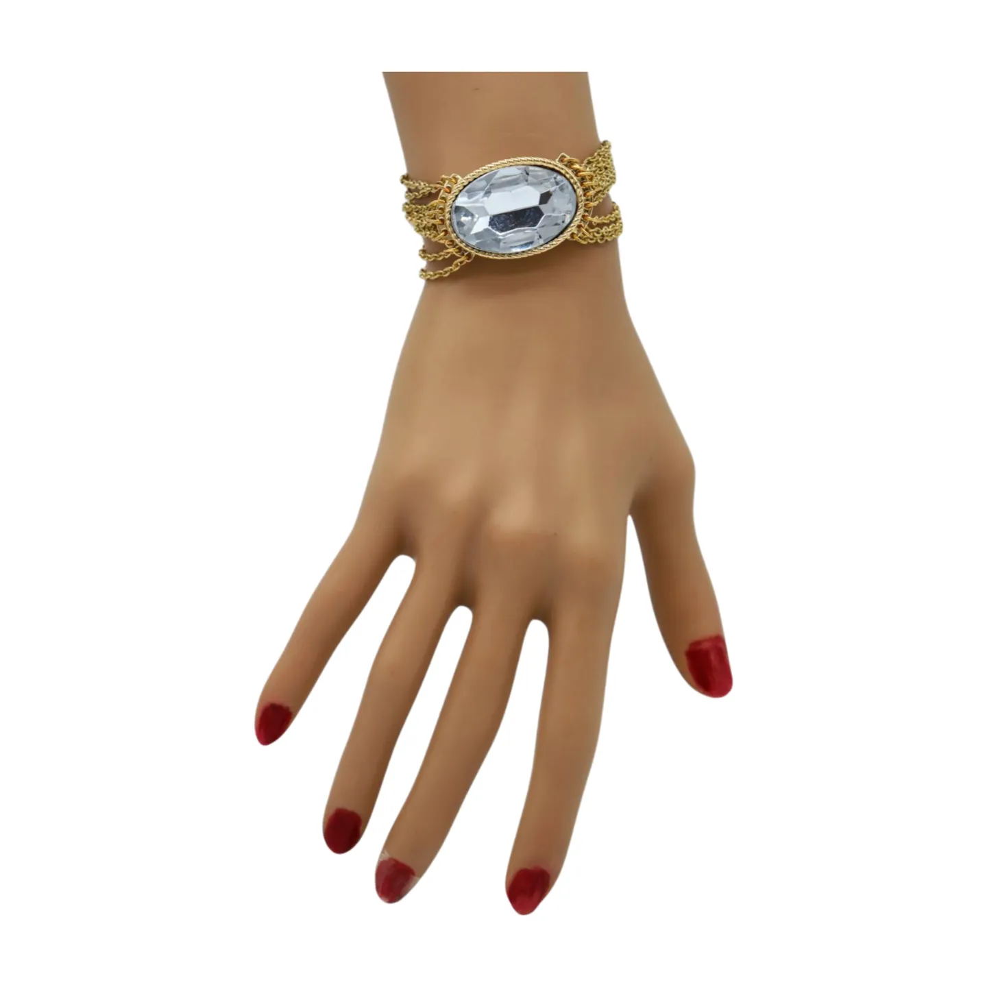 New Women Gold Metal Chain Bracelet Multi Strands Silver Bead Charm