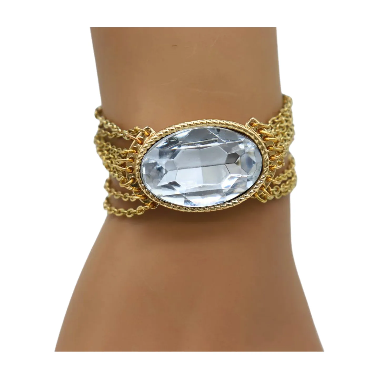 New Women Gold Metal Chain Bracelet Multi Strands Silver Bead Charm