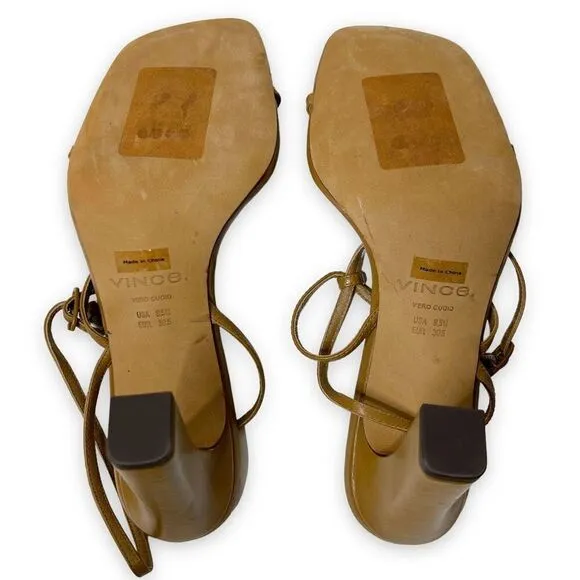 NEW Vince Qiana Strappy Sandals Heeled Nude Tan Open Toe Size 9.5 EUR 39.5