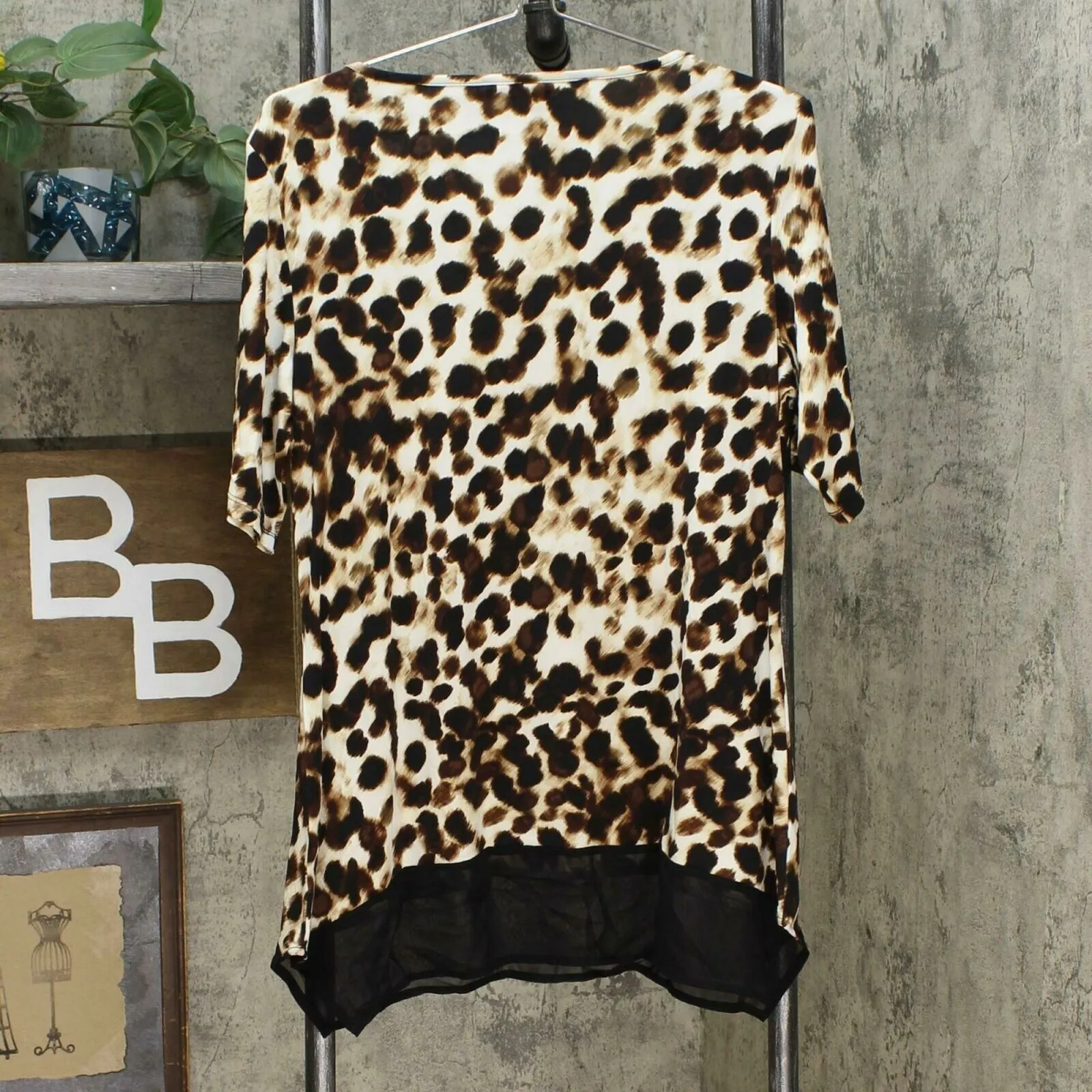 Nina Leonard Women's Mixed Media Tunic Top With Pockets Neutral Animal Medium