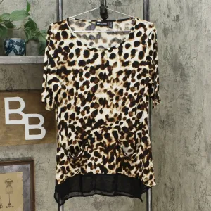 Nina Leonard Women's Mixed Media Tunic Top With Pockets Neutral Animal Medium