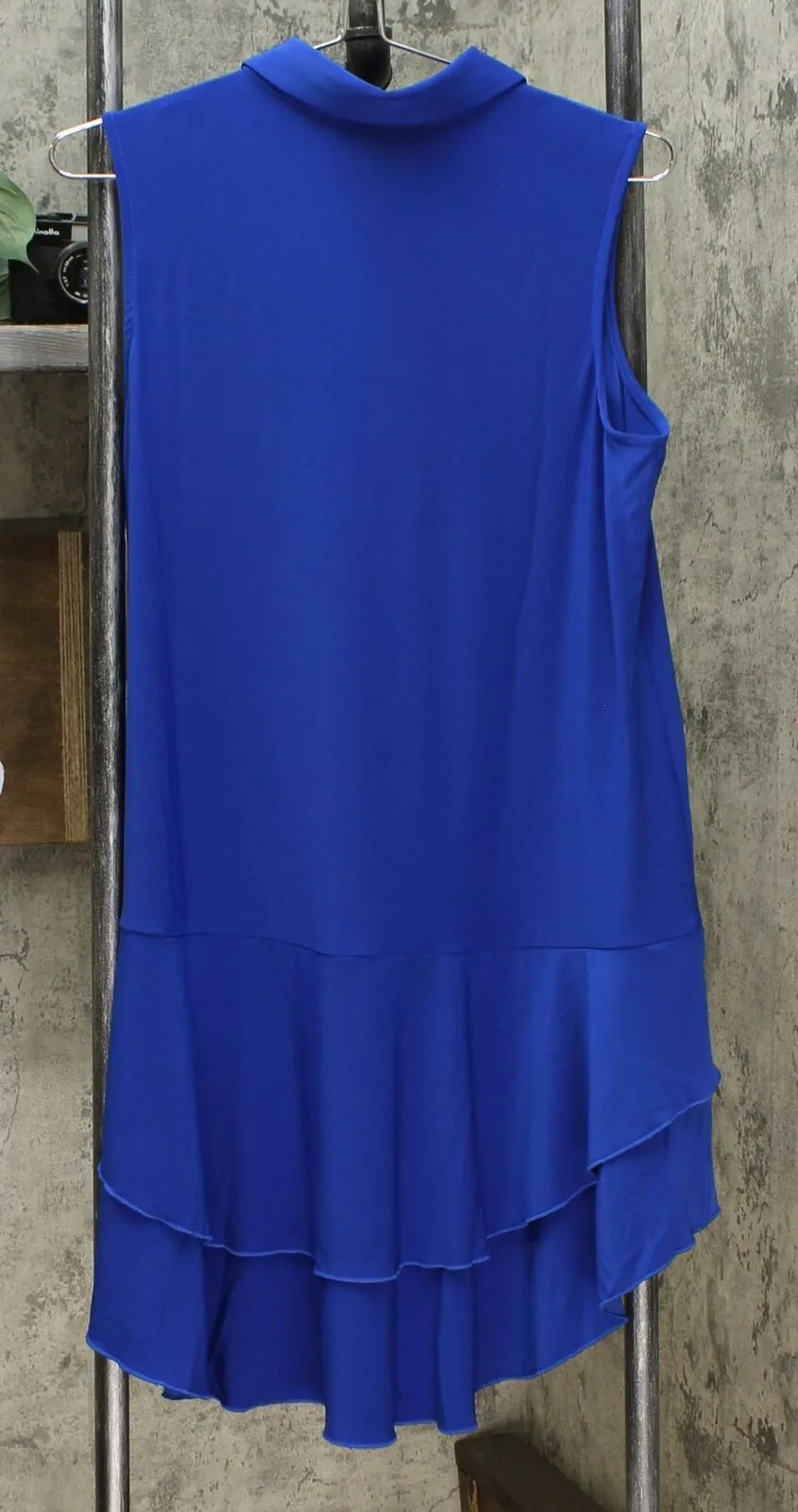 Nina Leonard Women's Sleeveless Collared Tunic Top With Ruffle Hem