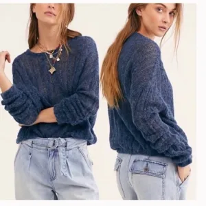 NWT Free People Angel Soft Alpaca Wool Pullover Blue Medium