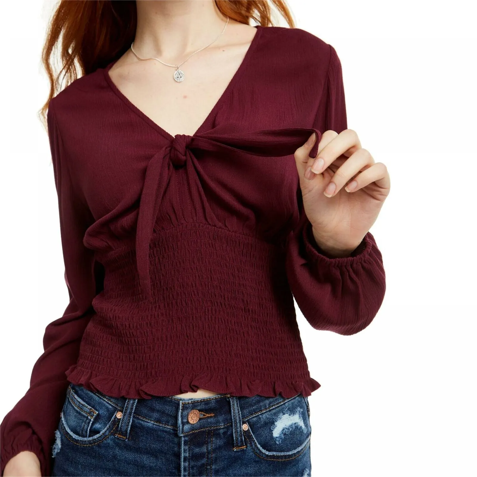 NWT Freshman Women's Smocked Bodice Tie Front Blouse. 1W103131MC X-Large