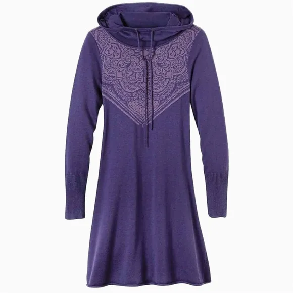 NWT prAna Coco Hooded Sweater Dress Purple Sz M