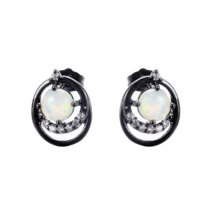 Opal & Cubic Zirconia Black Ripple Stud Earrings