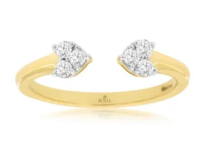 Open Top Round Diamond Heart Cluster Ring in 14k Yellow Gold, 0.18cttw