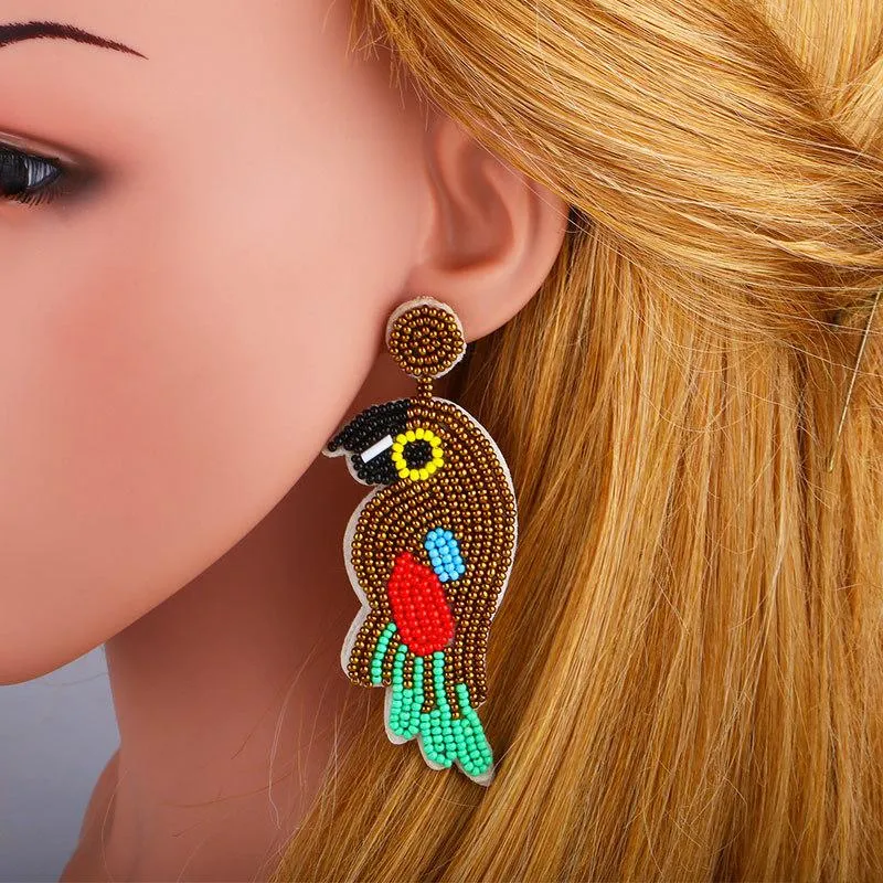 Parrot Beaded Creative Colorful Dangle Earrings For Women's