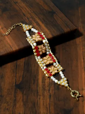 Peach and Ruby Kundan Studded Handcrafted Bracelet