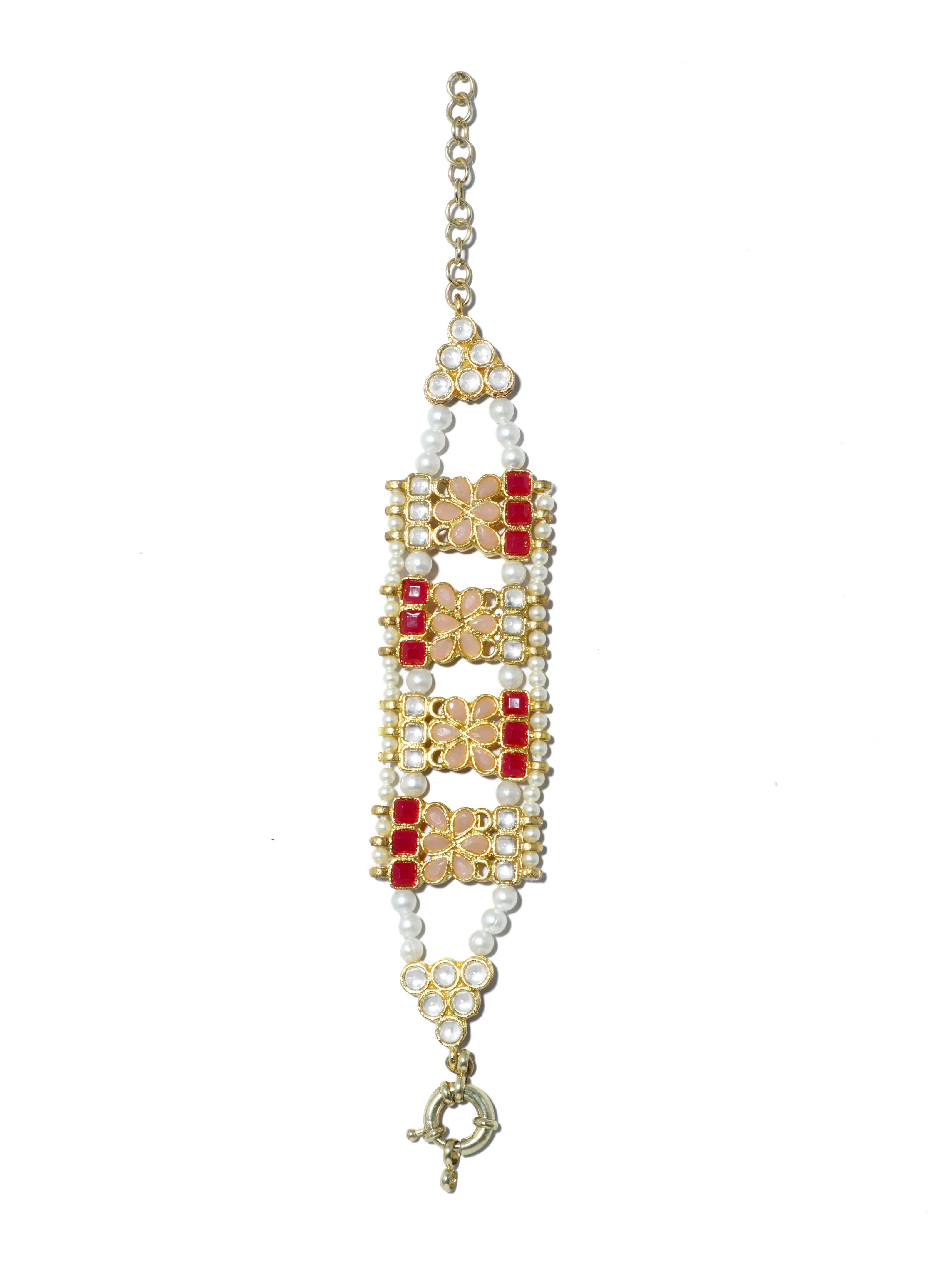 Peach and Ruby Kundan Studded Handcrafted Bracelet