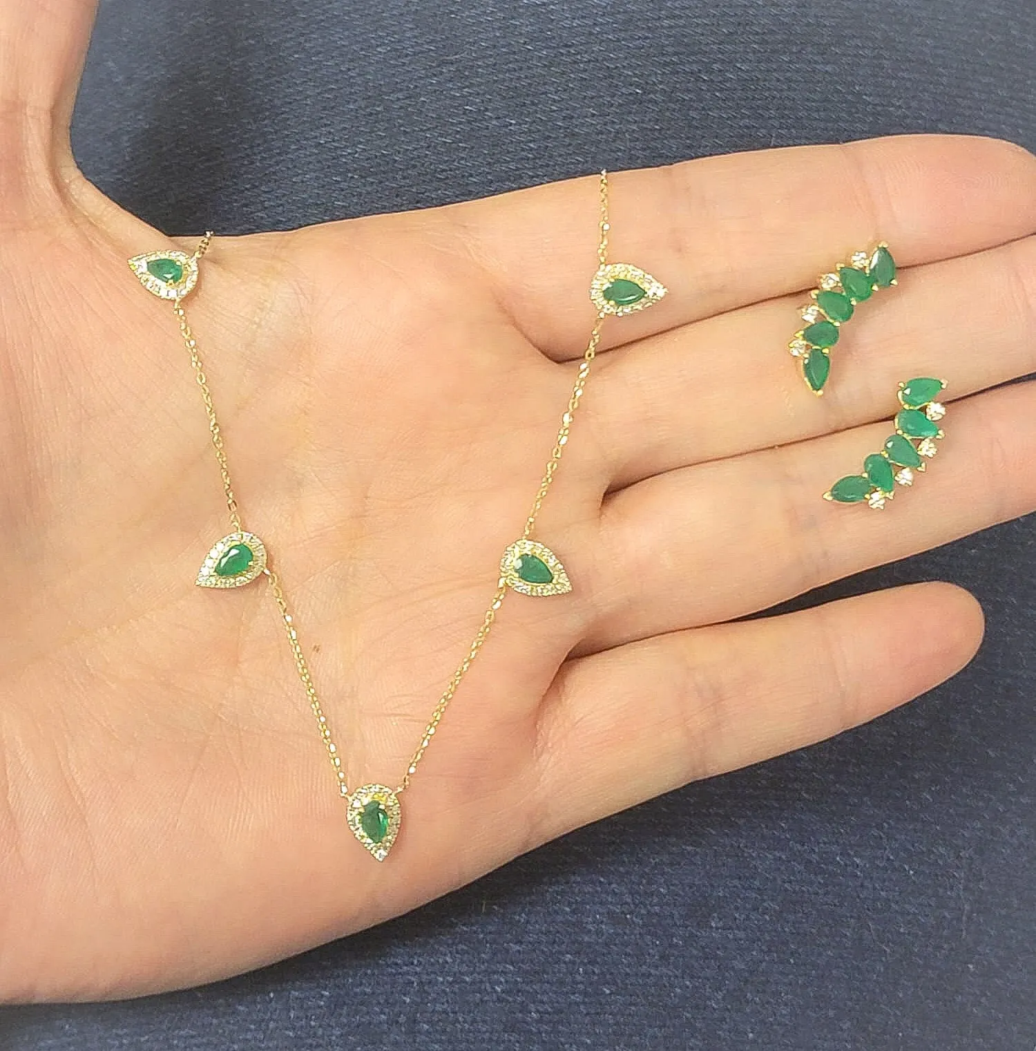 Pear Shape Precious Color Stone and Diamond Necklace