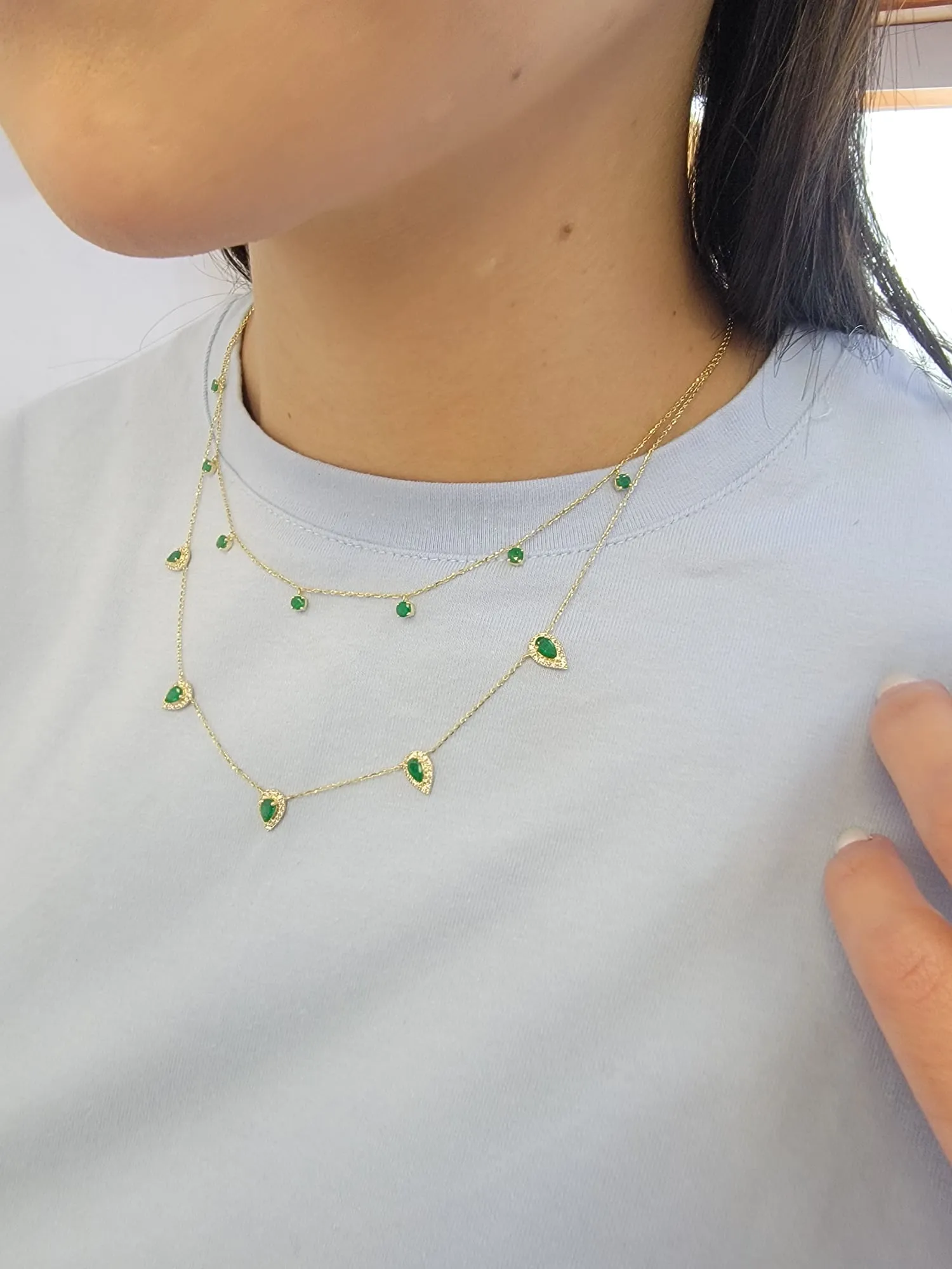 Pear Shape Precious Color Stone and Diamond Necklace