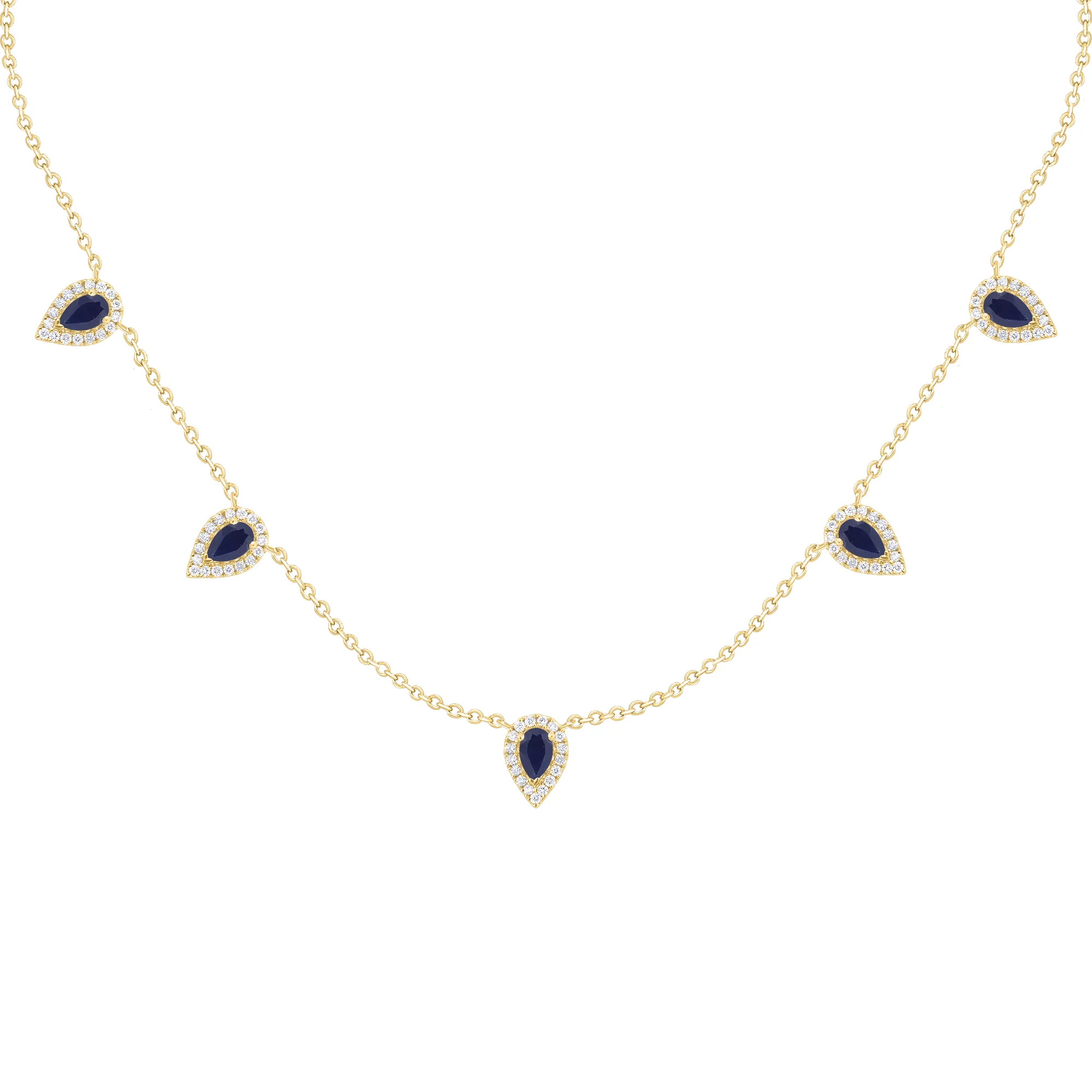 Pear Shape Precious Color Stone and Diamond Necklace