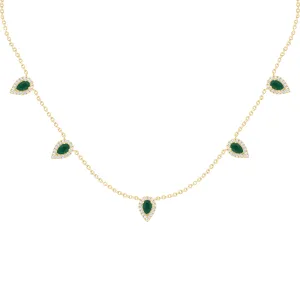 Pear Shape Precious Color Stone and Diamond Necklace