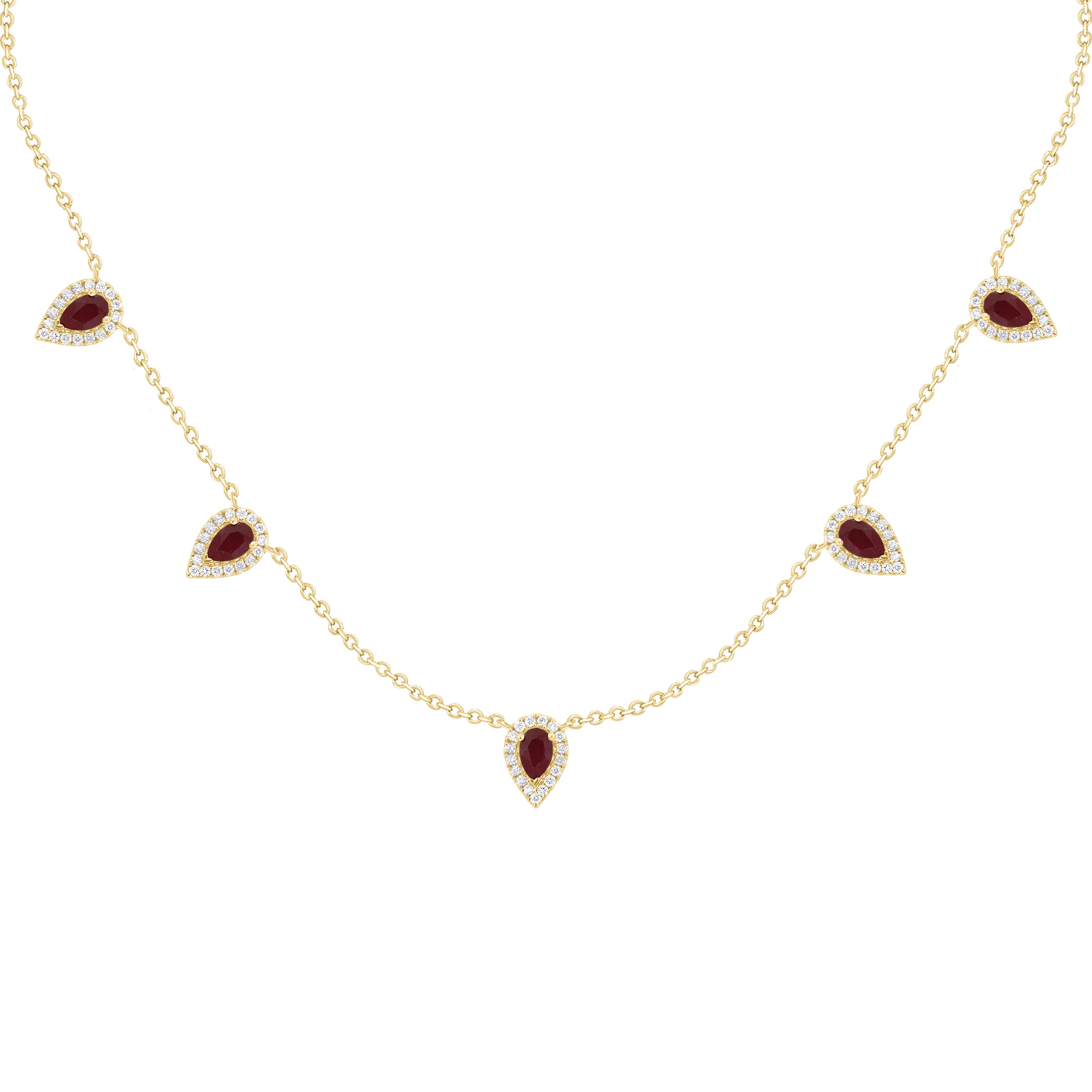 Pear Shape Precious Color Stone and Diamond Necklace