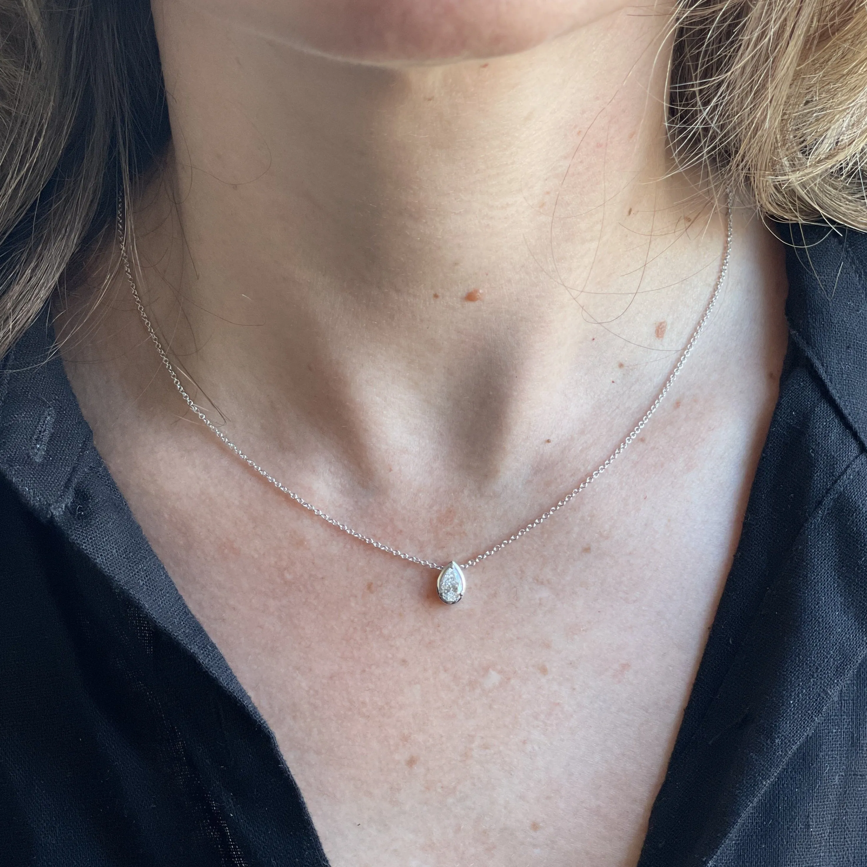 Pear-Shaped Single Solitaire Diamond Necklace -White Gold