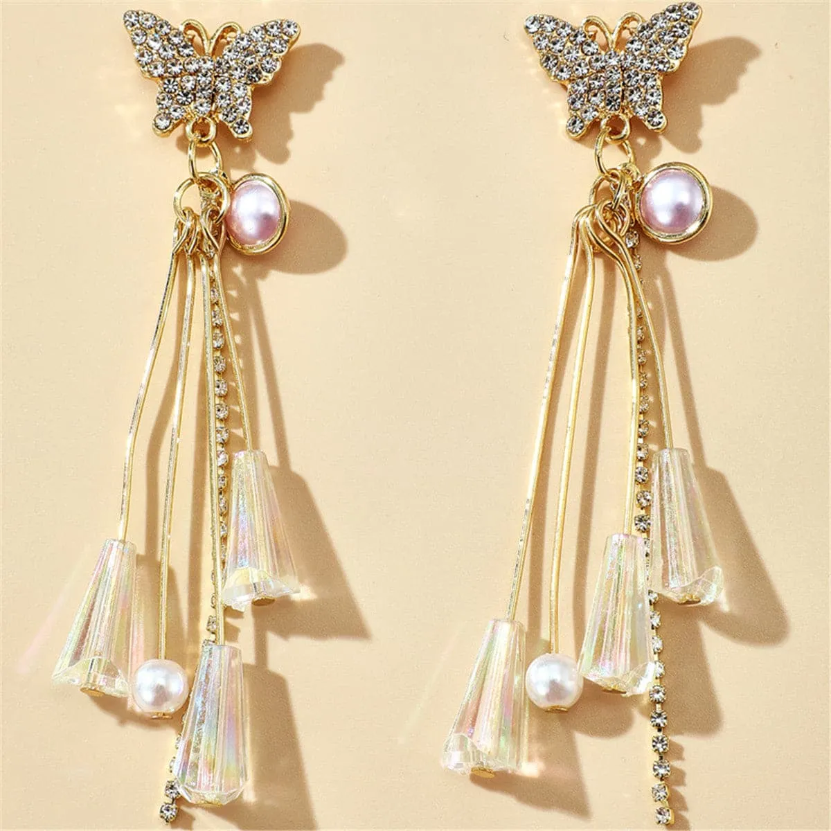 Pearl & 18K Gold-Plated Butterfly Tassel Drop Earrings