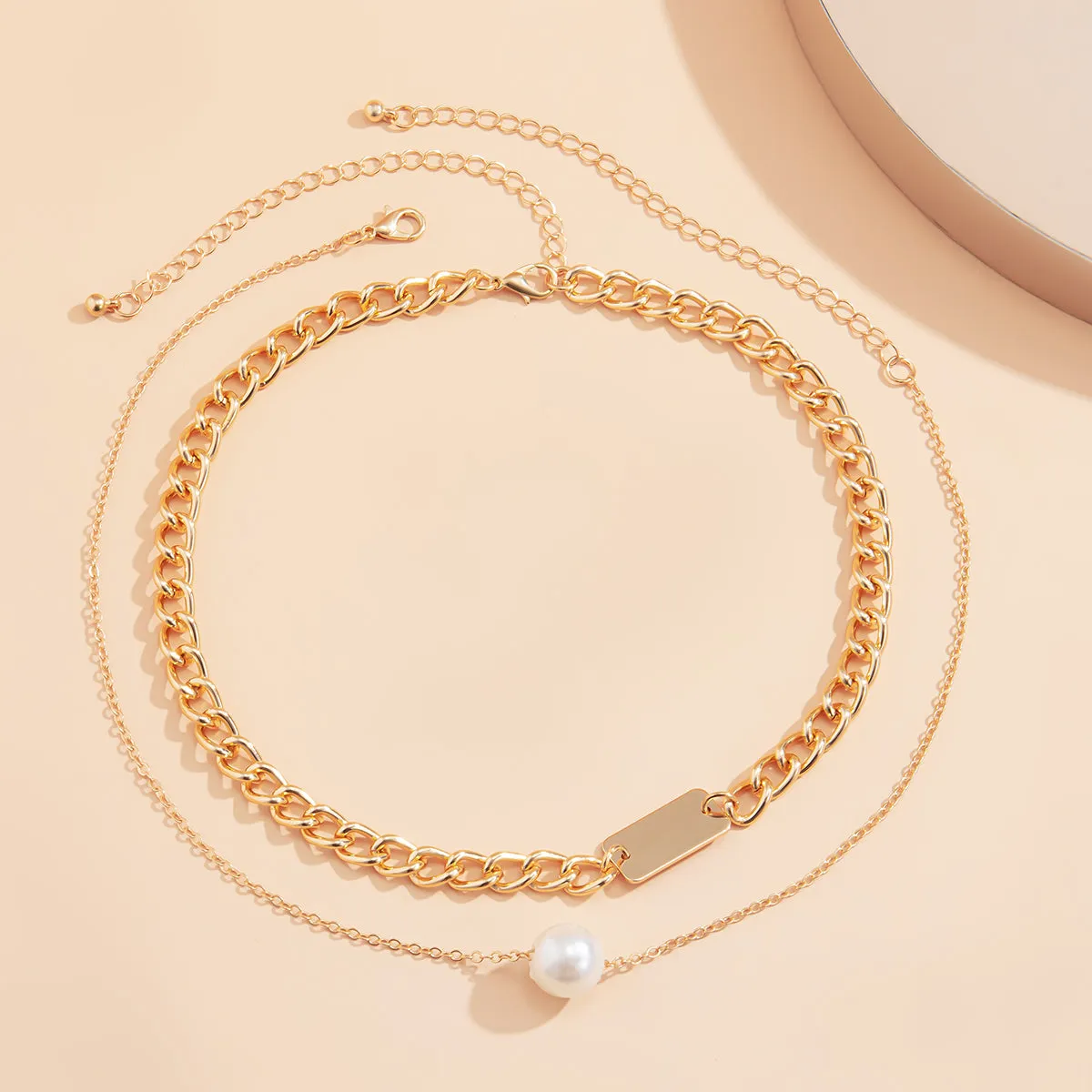 Pearl & 18K Gold-Plated Cable Chain Necklace Set