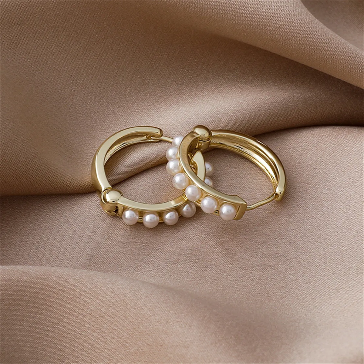 Pearl & 18K Gold-Plated Channel Huggie Earrings