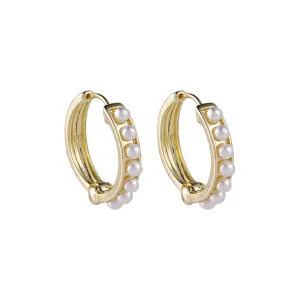 Pearl & 18K Gold-Plated Channel Huggie Earrings