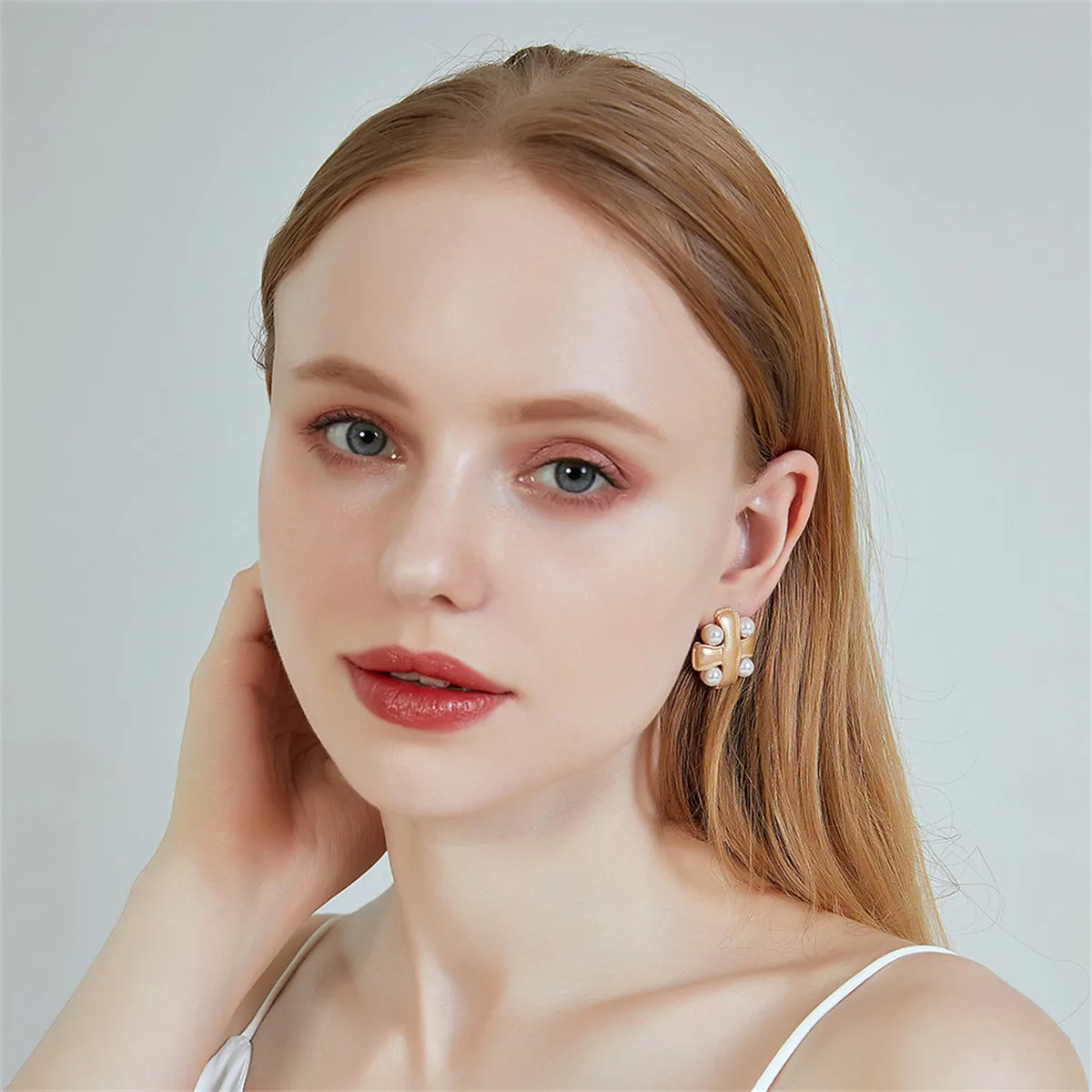 Pearl & 18K Gold-Plated Cross Patch Stud Earrings