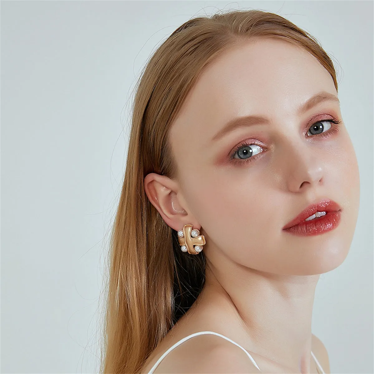 Pearl & 18K Gold-Plated Cross Patch Stud Earrings