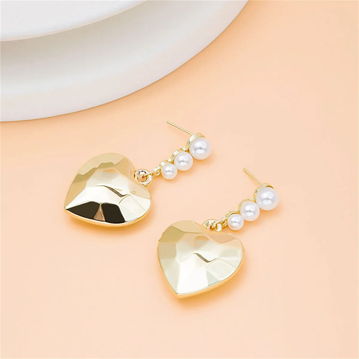 Pearl & 18K Gold-Plated Faceted Heart Drop Earrings