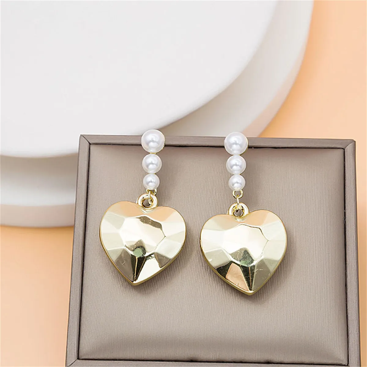 Pearl & 18K Gold-Plated Faceted Heart Drop Earrings