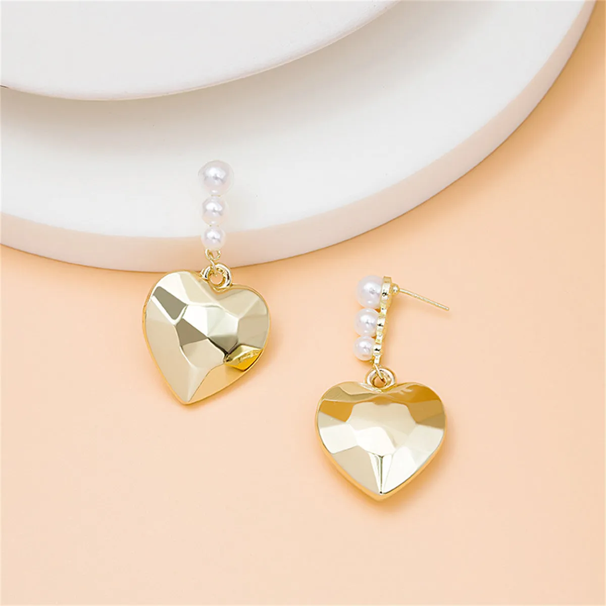 Pearl & 18K Gold-Plated Faceted Heart Drop Earrings