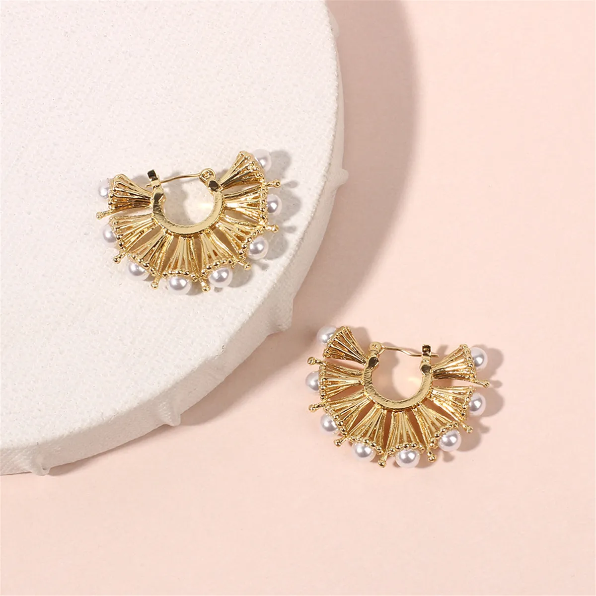 Pearl & 18K Gold-Plated Fan Hoop Earrings
