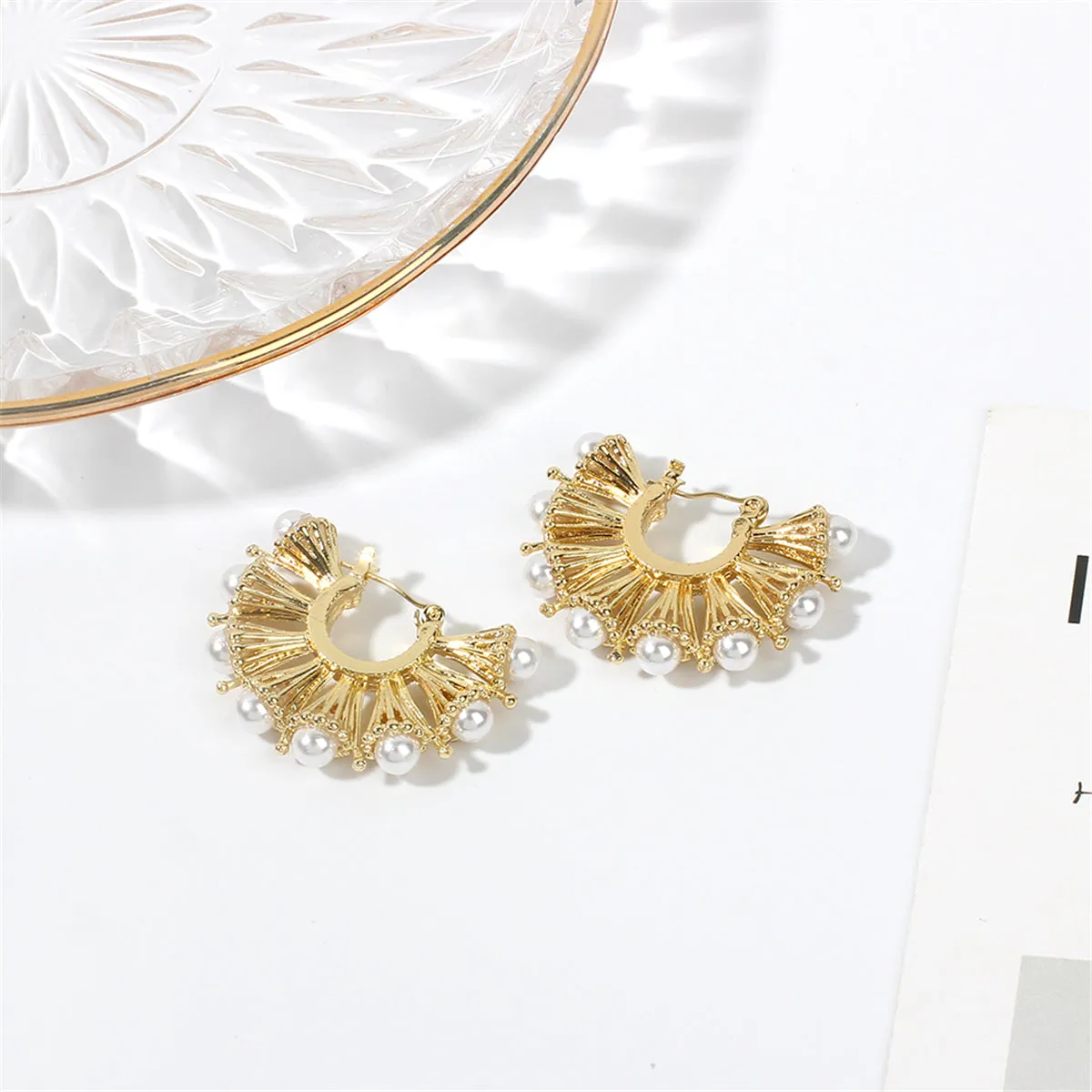 Pearl & 18K Gold-Plated Fan Hoop Earrings