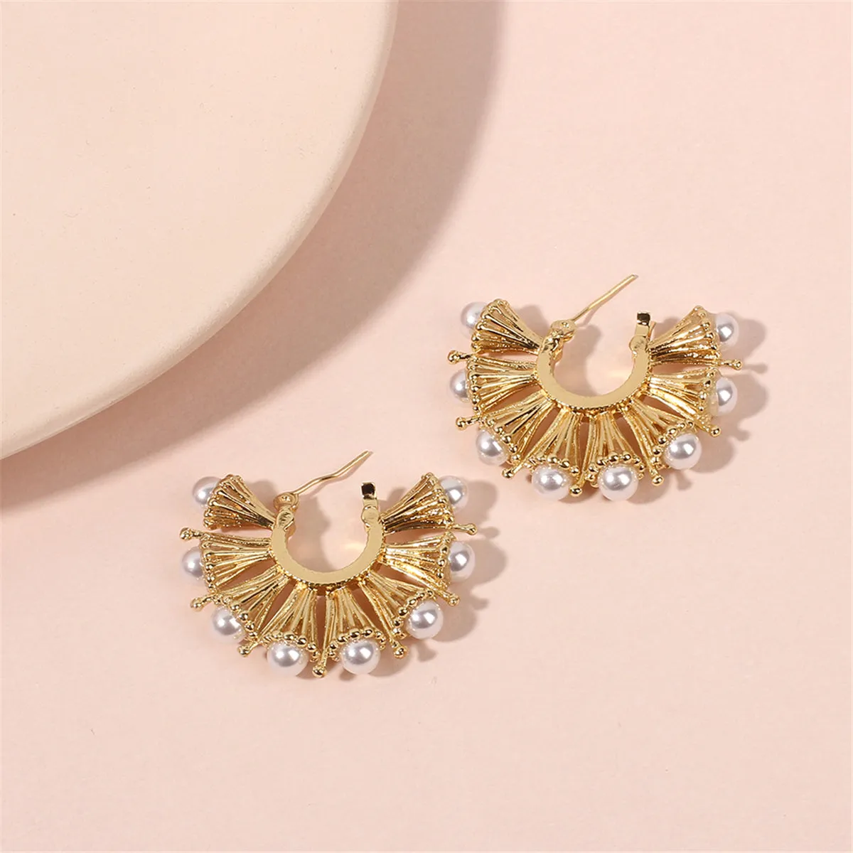 Pearl & 18K Gold-Plated Fan Hoop Earrings