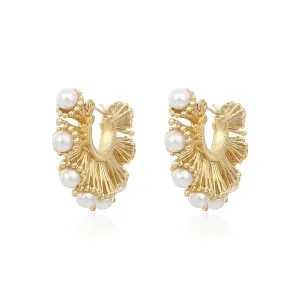 Pearl & 18K Gold-Plated Fan Hoop Earrings