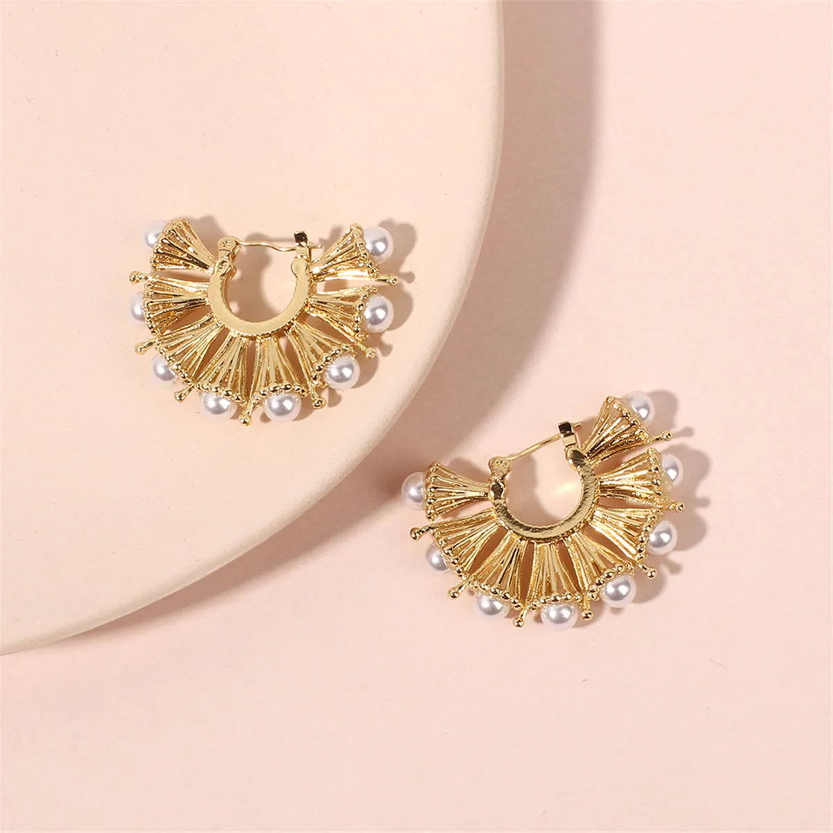 Pearl & 18K Gold-Plated Fan Hoop Earrings